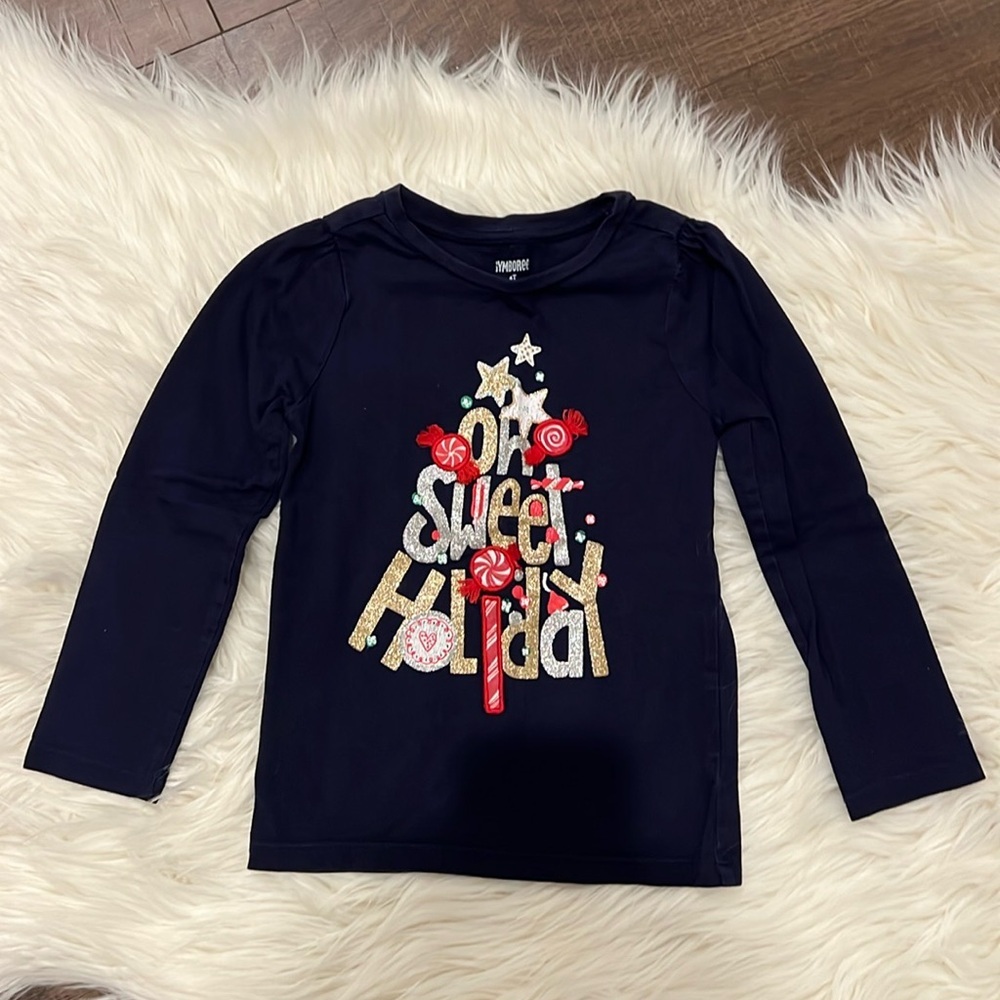 Gymboree Navy holiday 100% cotton Long Sleeve Tee size:4T